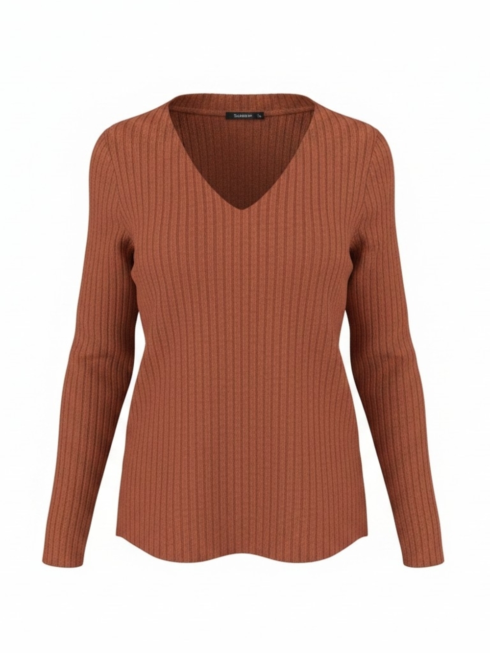 Sunbs - (XL) - Ribbed V-Neck Lightweight Top - Rust Color